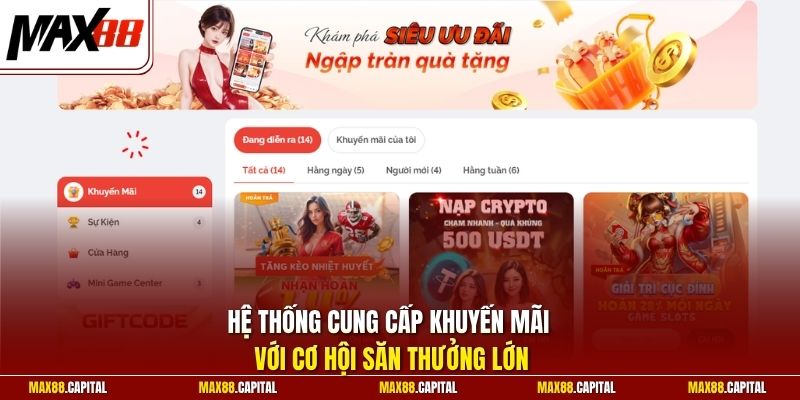 Hệ thống cung cấp khuyến mãi với cơ hội săn thưởng lớn