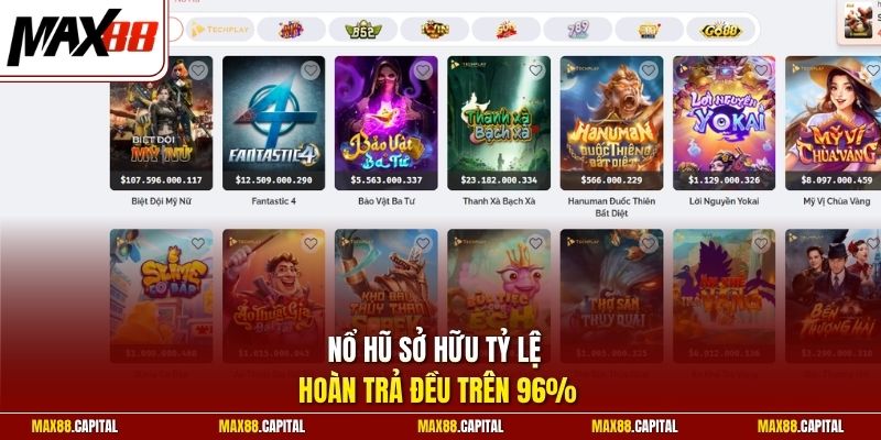 Nổ hũ sở hữu tỷ lệ hoàn trả đều trên 96%