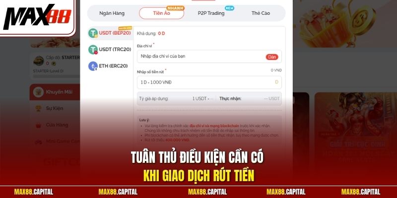 Tuân thủ điều kiện cần có khi giao dịch rút tiền
